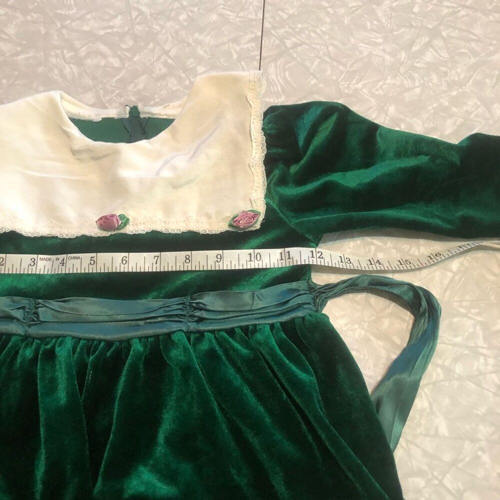 Vintage Girls Green Velvet Holiday Dress Lace Collar Rosettes‎ Christmas 4T - Picture 8 of 8